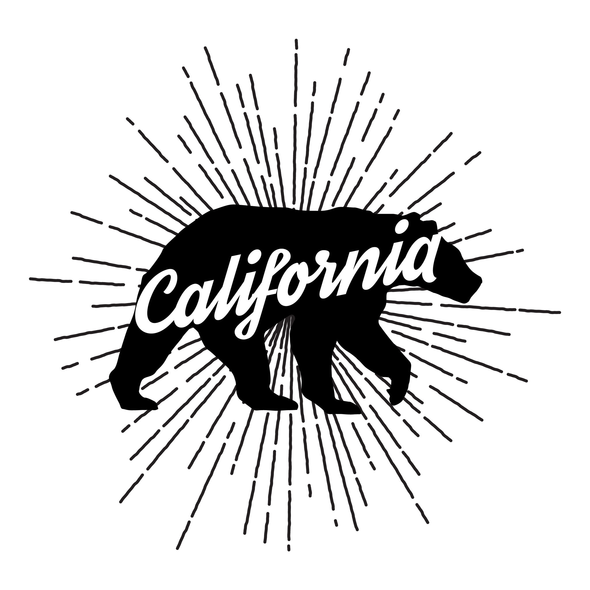 Vintage California bear with sunbursts.