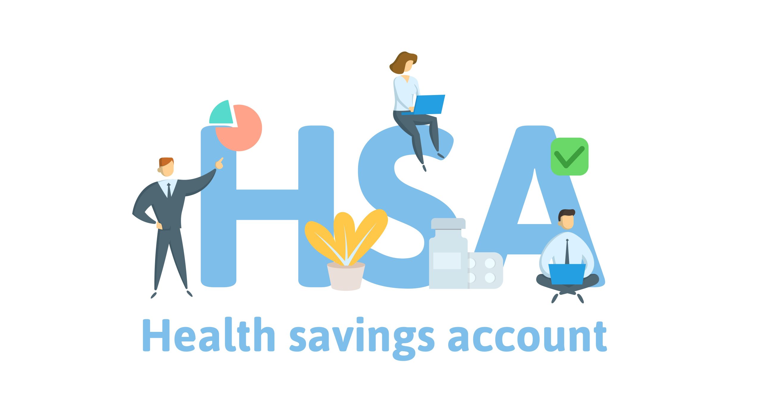 HSA, Health Savings Account. Concept with keywords, letters and icons. Flat vector illustration. Isolated on white background.